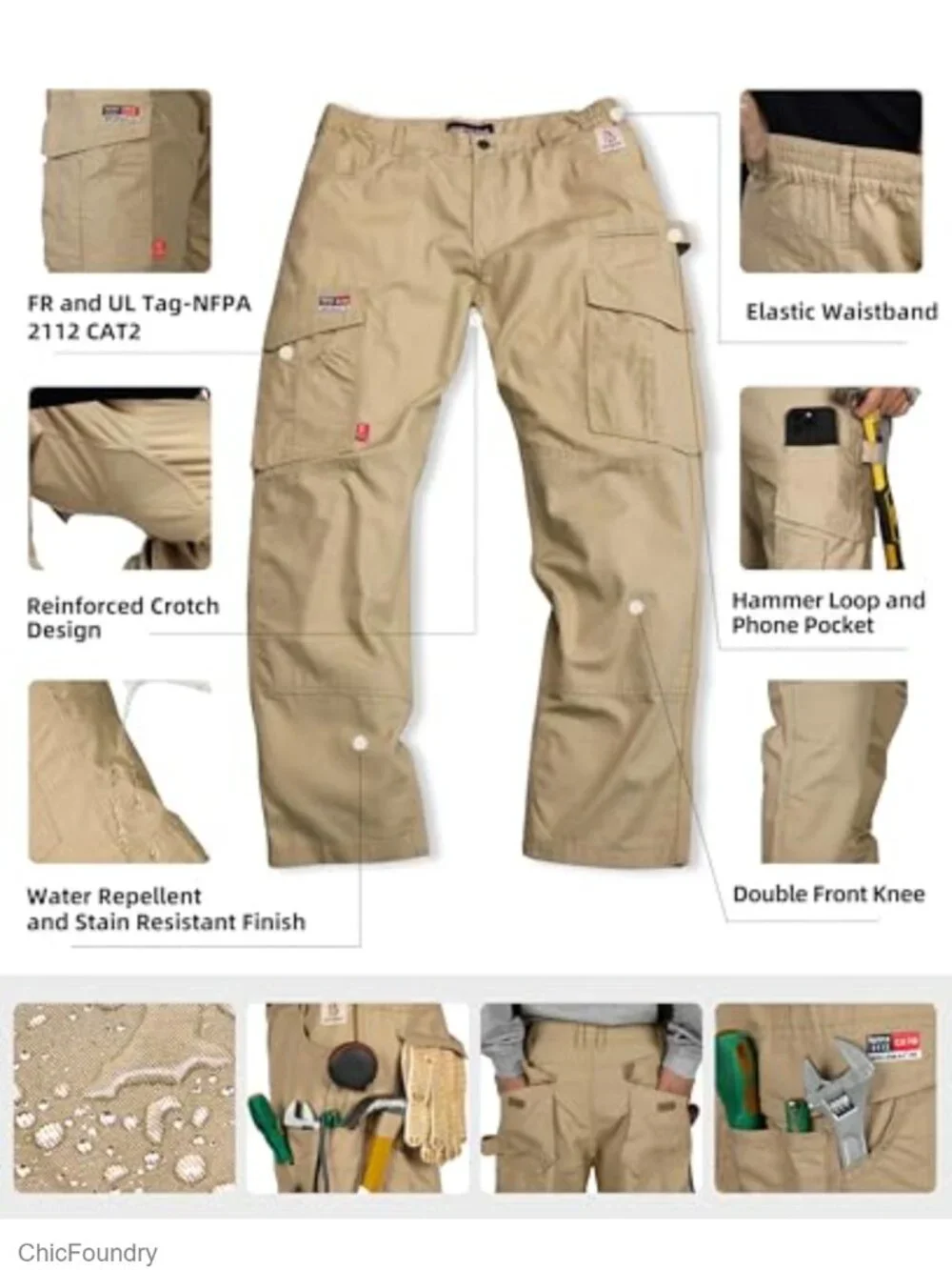 Flame Resistant Cargo Work Pants Relaxed Fit 9 Pocket Ripstop